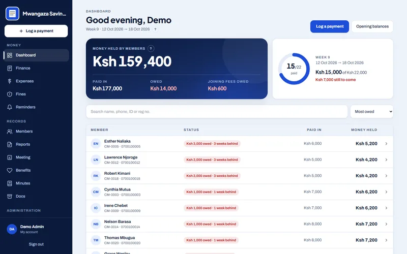 Chama Management System demo, built by GlimmerInk